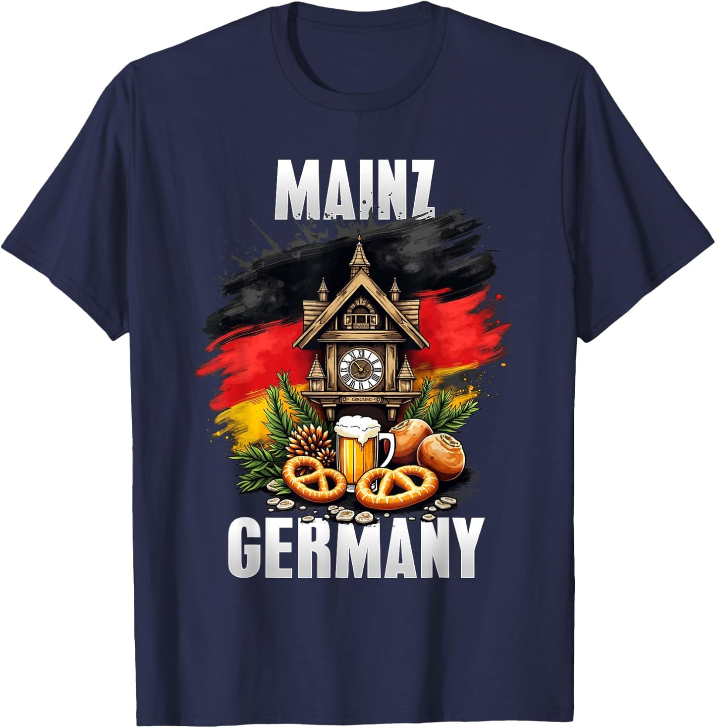 Mainz Germany Souvenir German Flag Oktoberfest Travel T-Shirt - T-Shirt | Navy