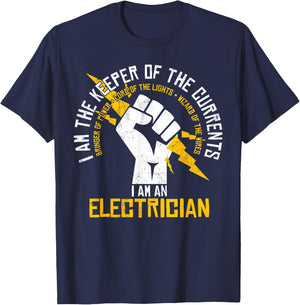 Electrician - Keeper Of Currents Funny Gift T-Shirt - T-Shirt | Navy