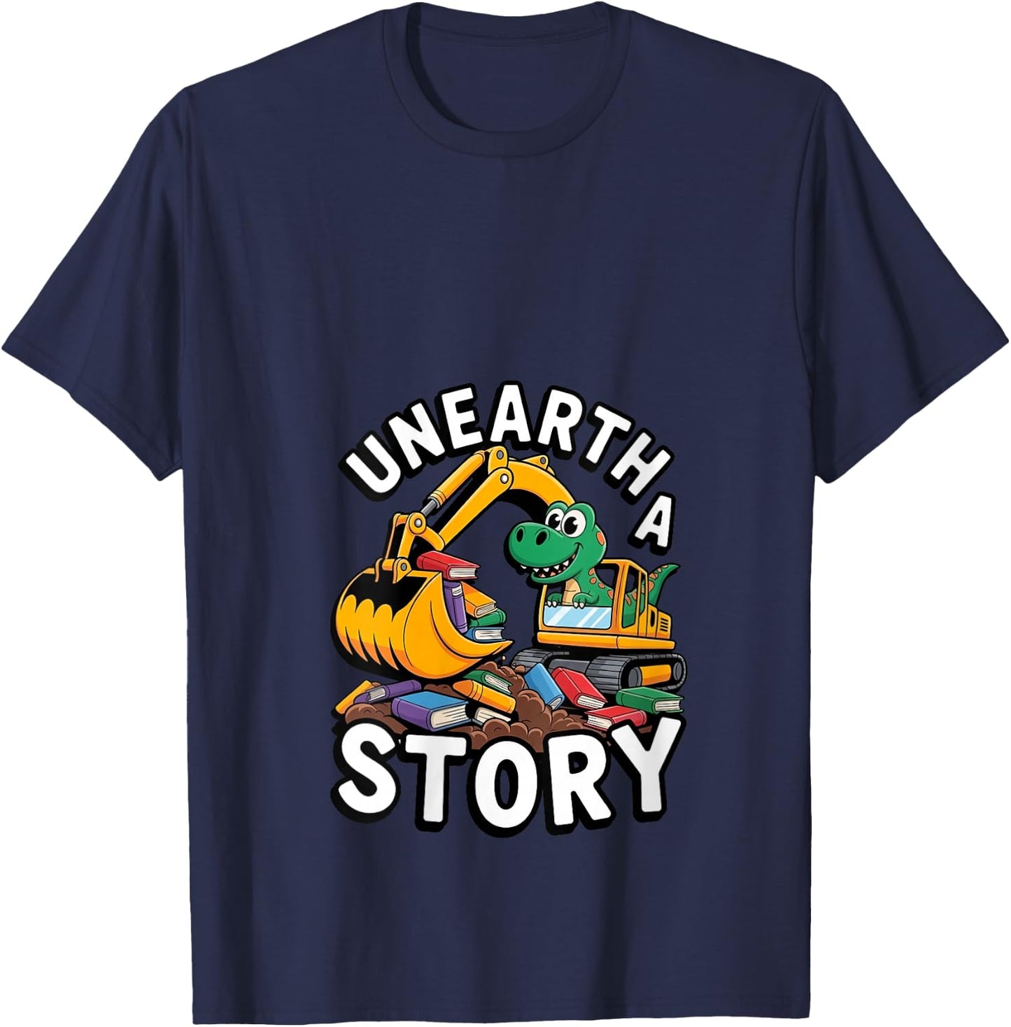 Women's Unearth A Story Dinosaur Summer Library Reading 2026 V-Neck T-Shirt - T-Shirt | Navy