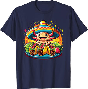 Tacolotl Funny Mexican Axolotl Eats Taco T-Shirt - T-Shirt | Navy