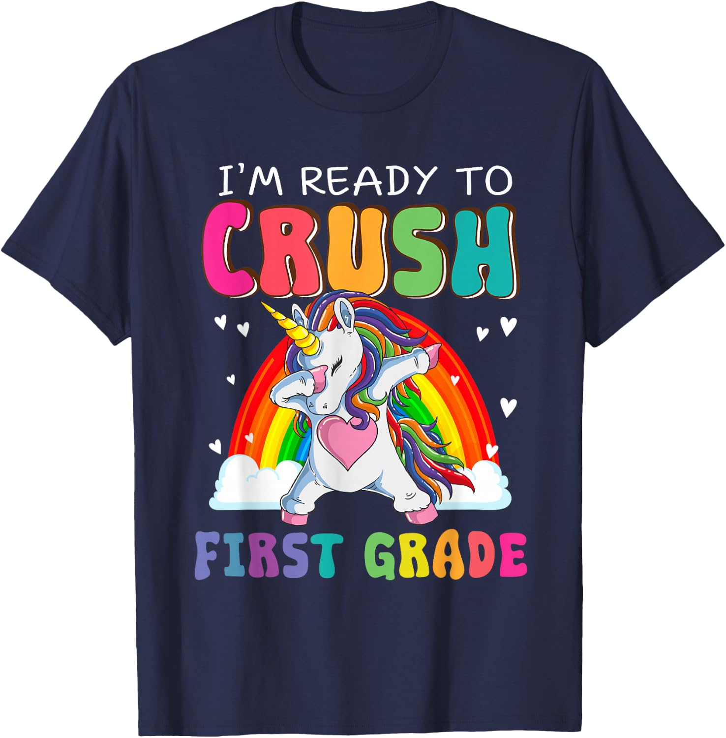 Crush First Grade Dabbing Unicorn First Day Of School Girls T-Shirt - T-Shirt | Navy