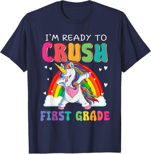 Crush First Grade Dabbing Unicorn First Day Of School Girls T-Shirt - T-Shirt | Navy
