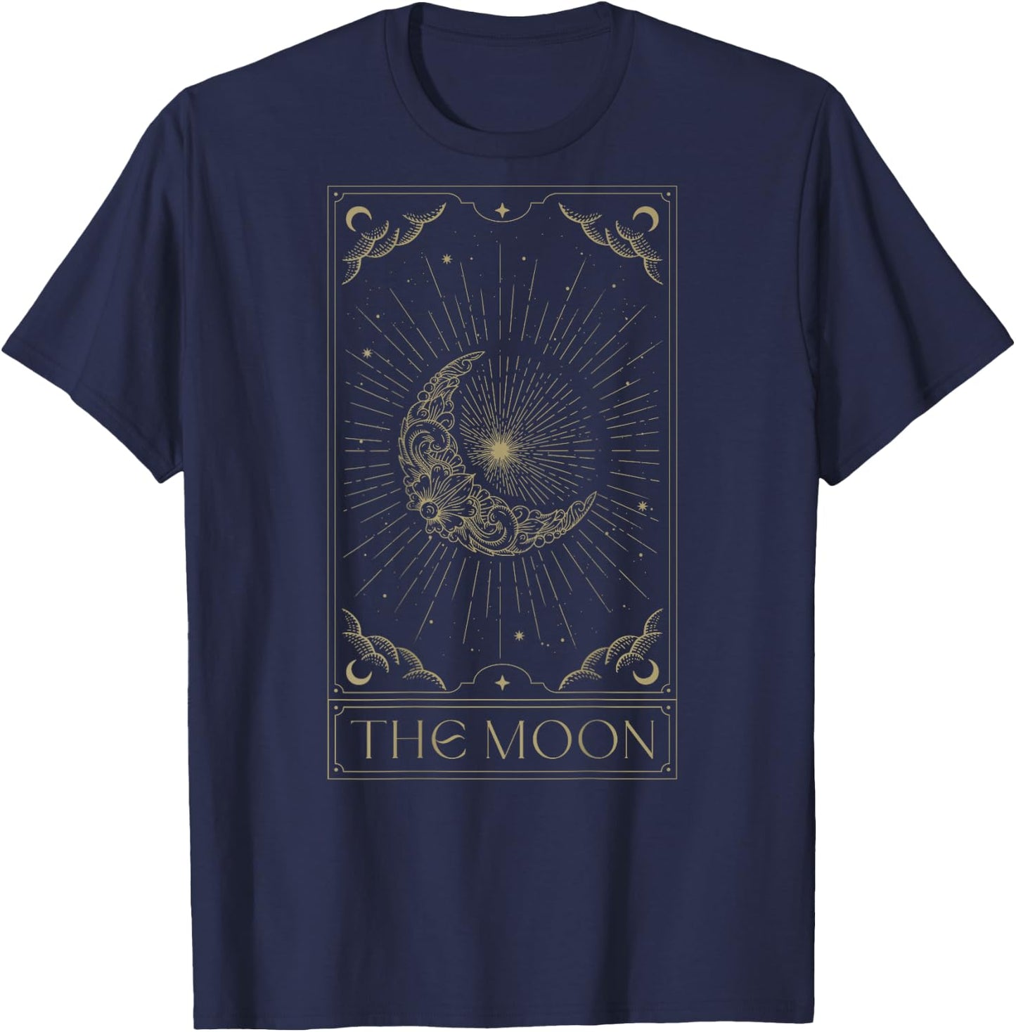 The Moon Tarot Card Half Moon Gothic Witchcraft Back Print T-Shirt - T-Shirt | Navy