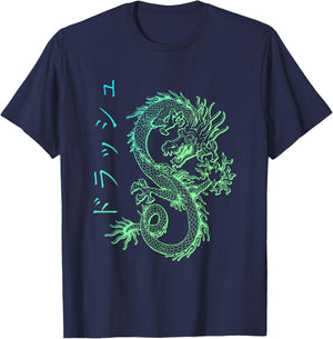 Asian E-Girl Aesthetic Retro E-Boy Kanji Japan Dragon T-Shirt - T-Shirt | Navy