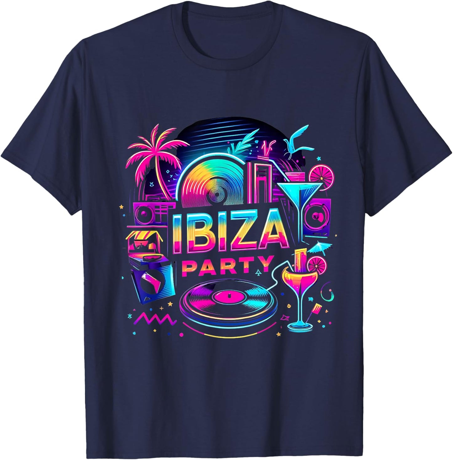 Ibiza Party Outfit - Vibrant Beach Vibes for Nightlife , Black, S T-Shirt - T-Shirt | Navy