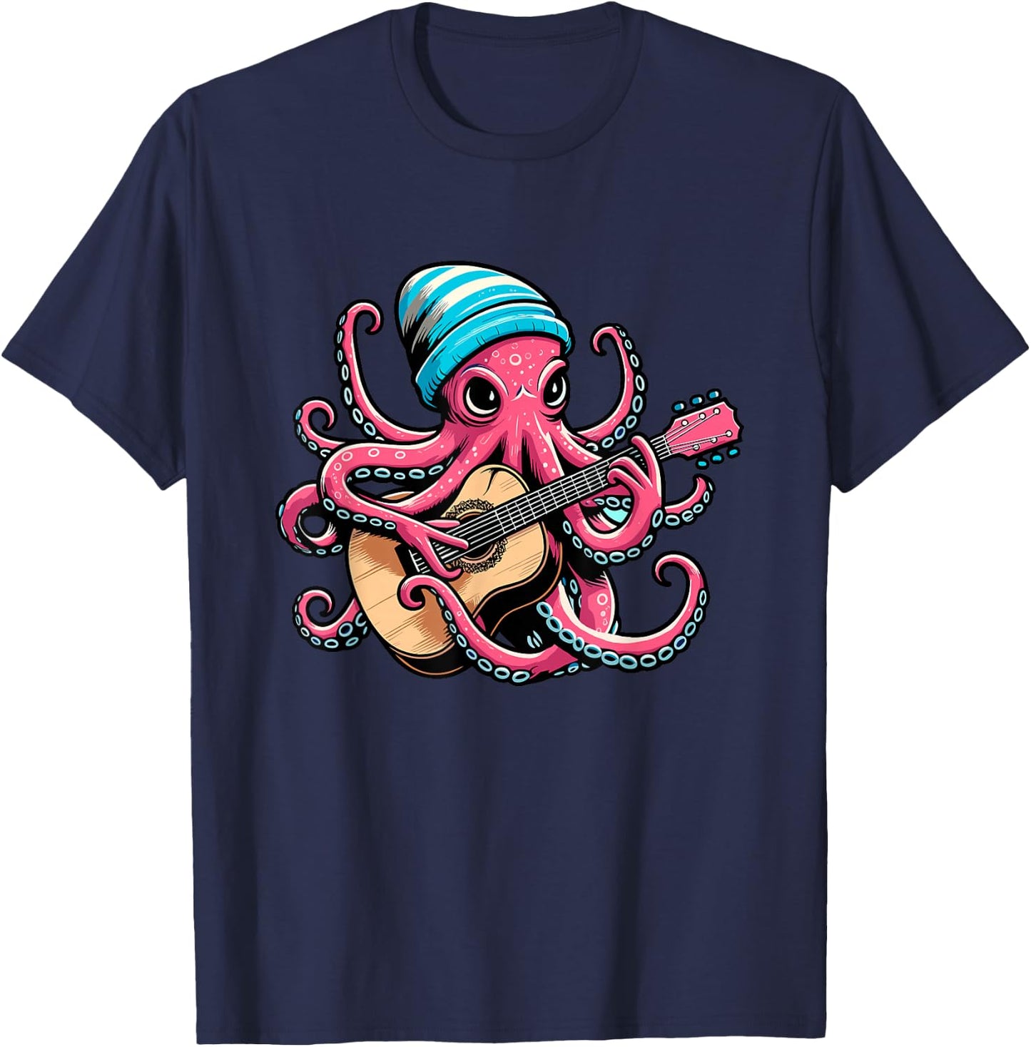 Funny Octopus Playing Acoustic Guitar Shirt For Guitarist T-Shirt - T-Shirt | Navy