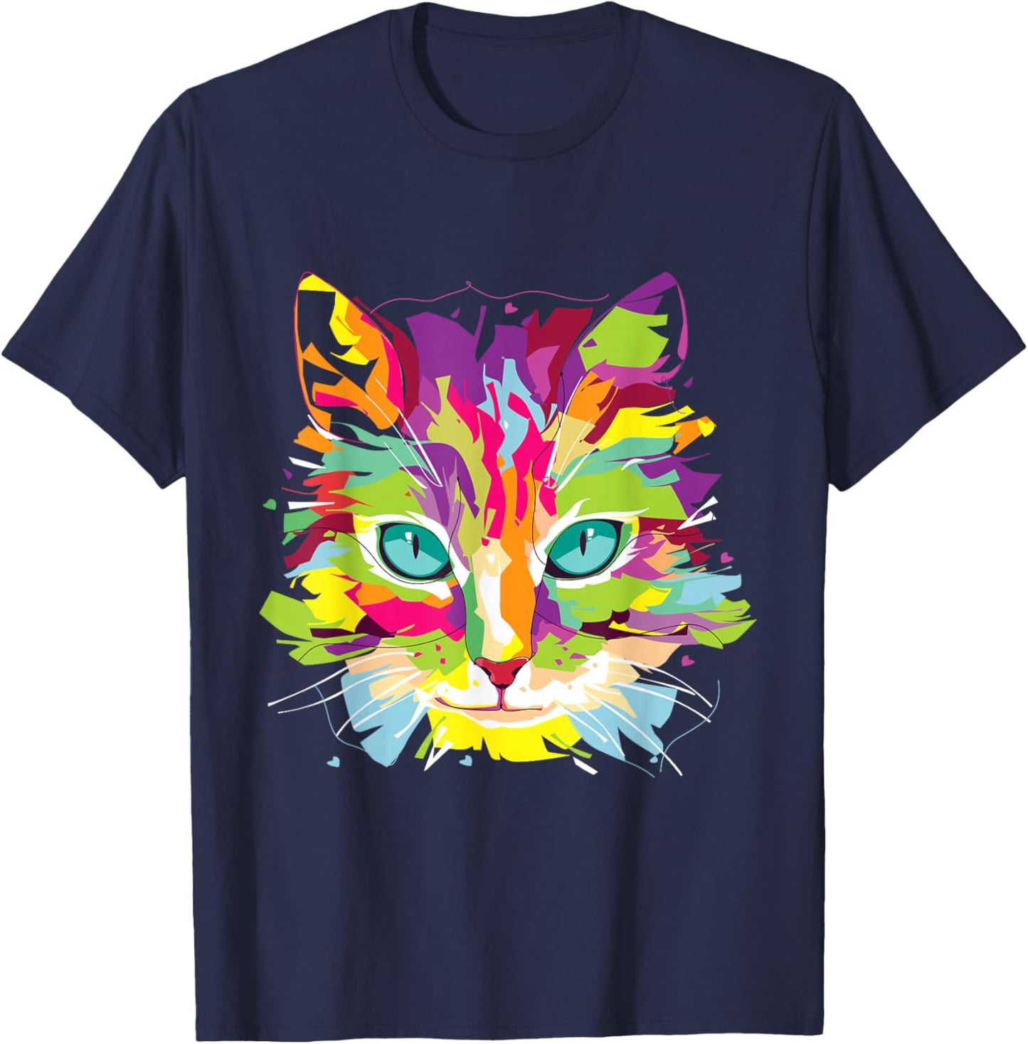 Cat Face Multi-Colored Art Shirt T-Shirt - T-Shirt | Navy