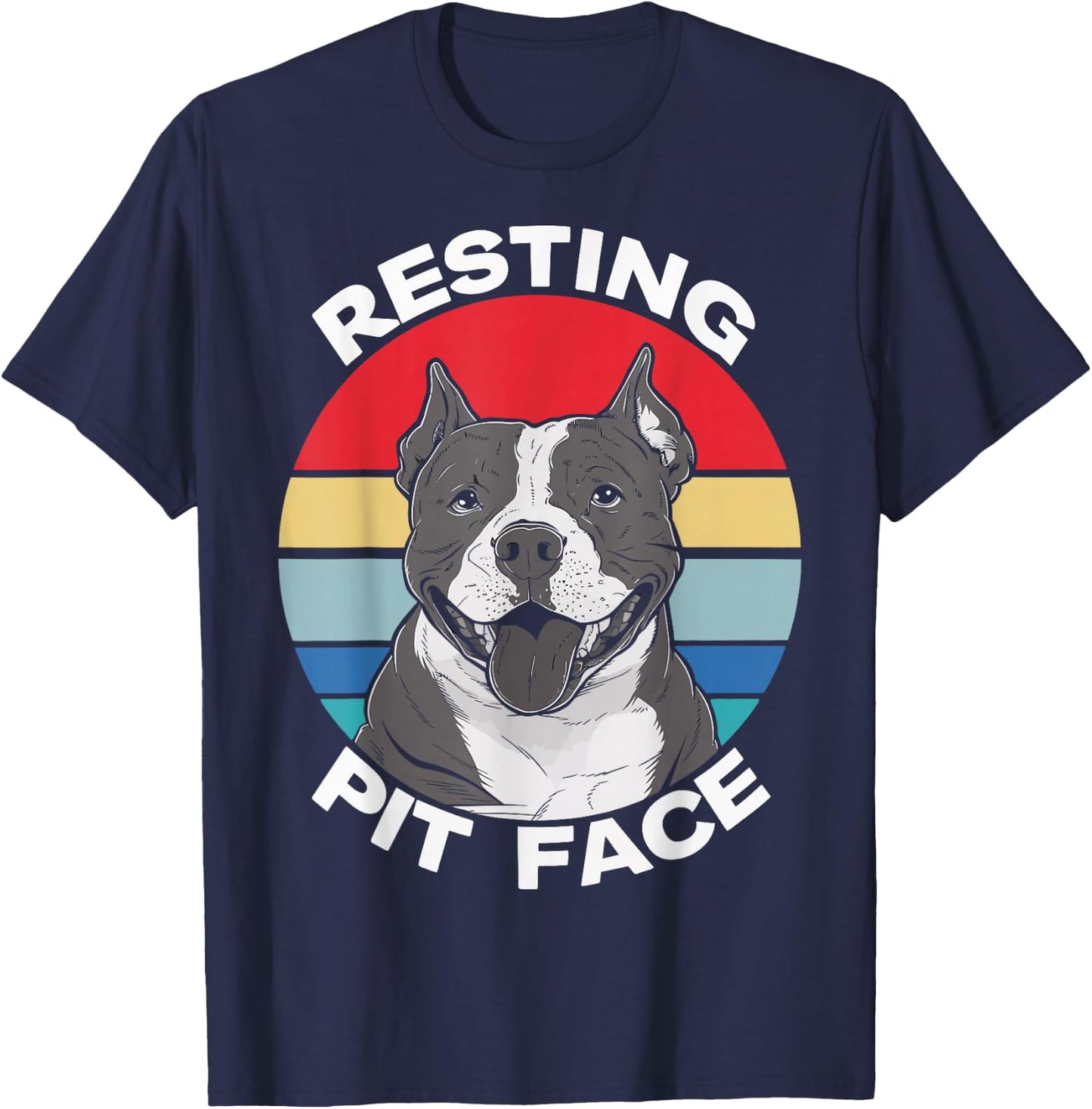 Resting Pit Face Funny Pitbull Lover Pitties Dog Retro T-Shirt - T-Shirt | Navy