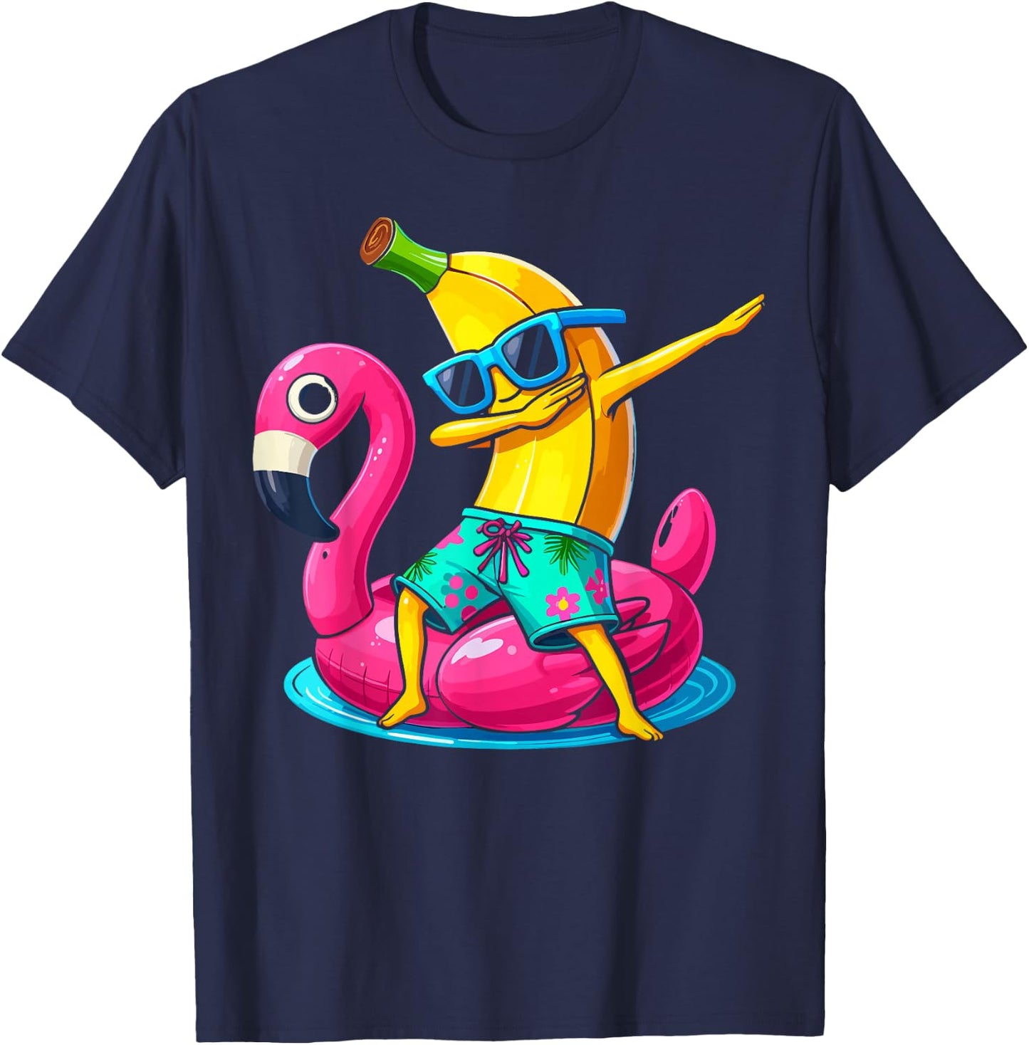 Dabbing Banana Flamingo Float Tropical Beach Hawaiian T-Shirt - T-Shirt | Navy