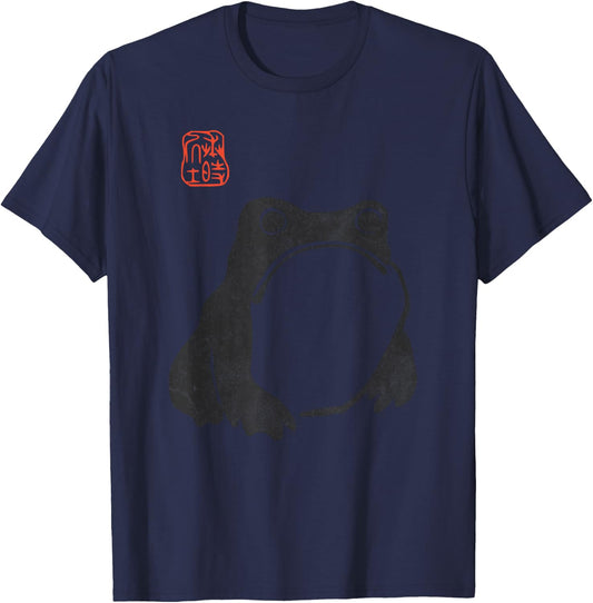 Cute Cottagecore Frog with Japanese Aesthetic , gray T-Shirt - T-Shirt | Navy