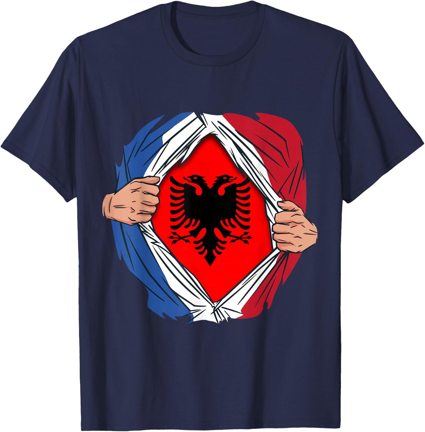 Superhero Flag Albania France Gift Albanian , Black, S T-Shirt - T-Shirt | Navy
