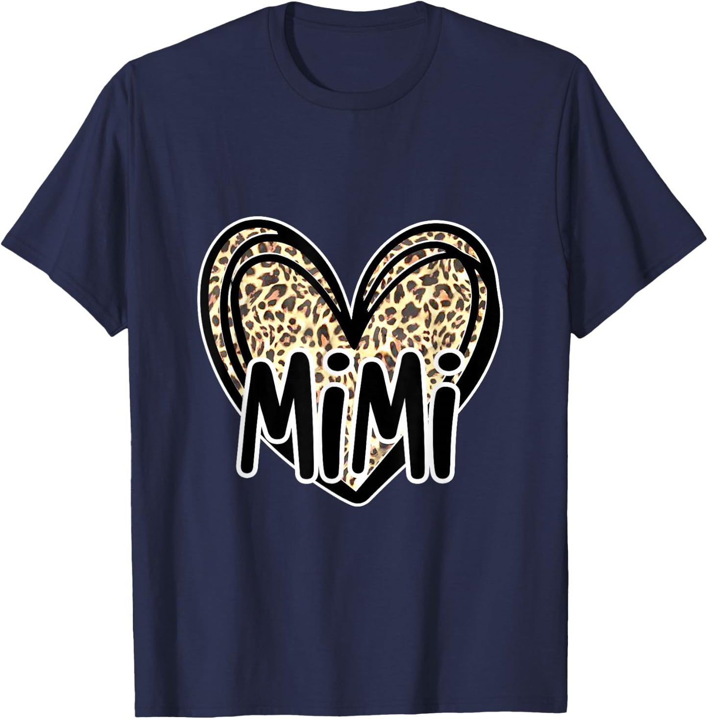 Cute MIMI, Women's Leopard Cheetah Print Heart Grandmother T-Shirt - T-Shirt | Navy