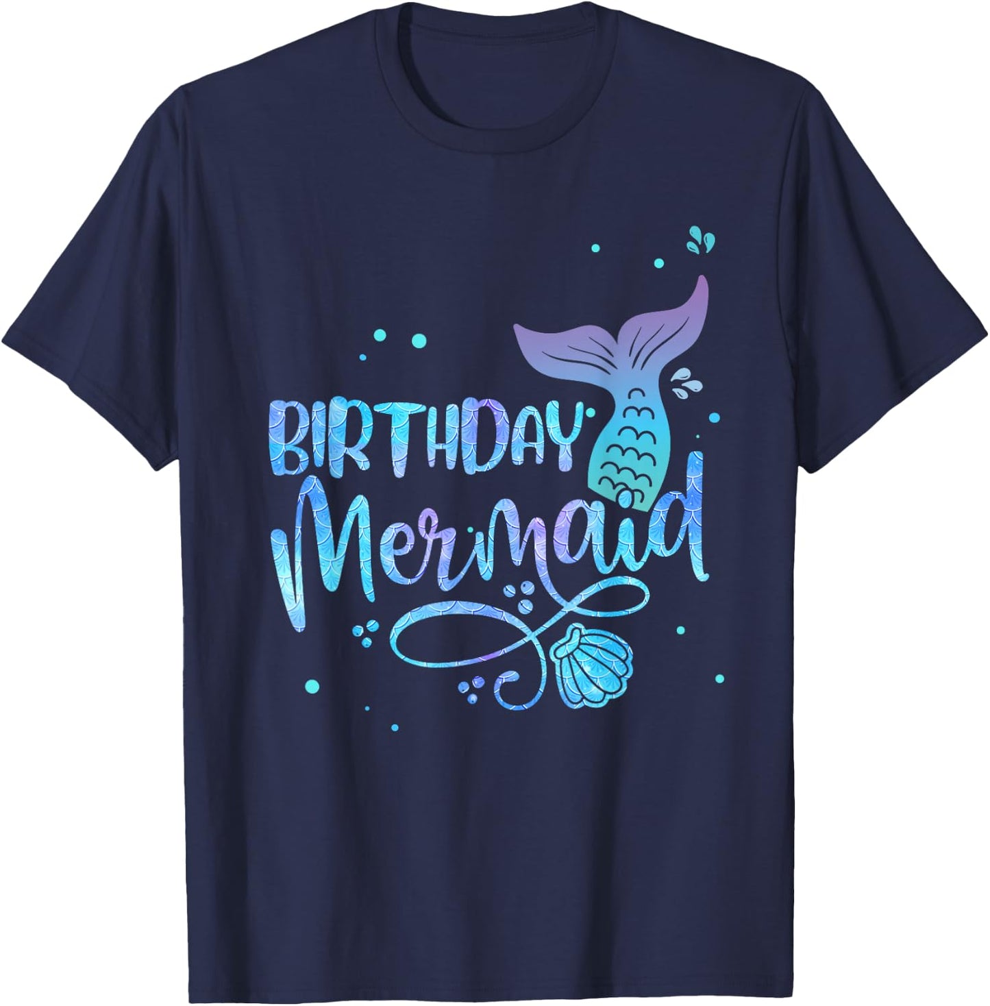 Birthday Mermaid Shell Tail Family Matching Party Squad T-Shirt - T-Shirt | Navy