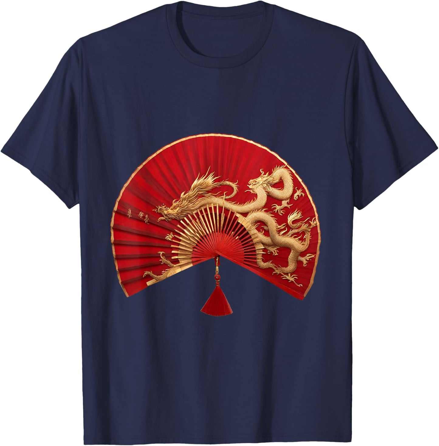 Chinese Asian red gold fan dragons Gift mom T-Shirt - T-Shirt | Navy