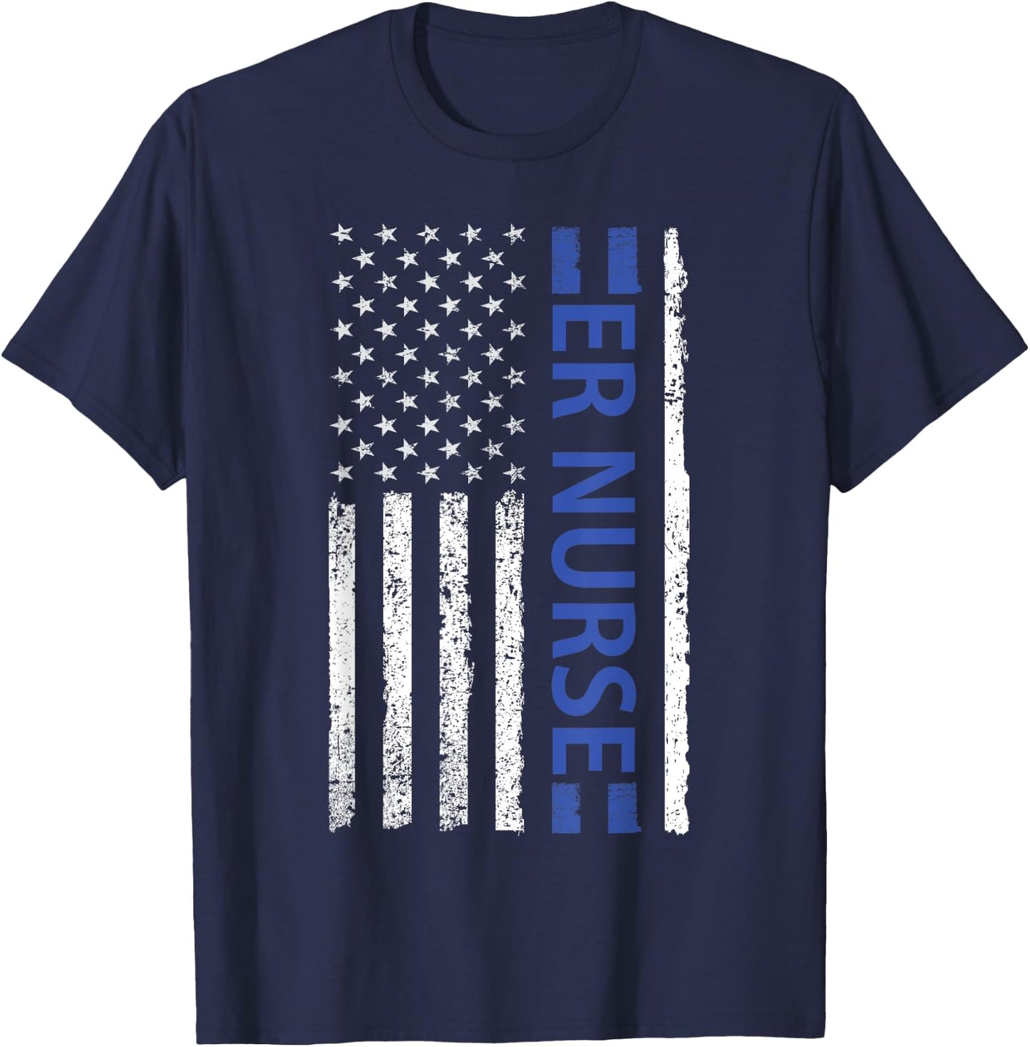 ER Nurse Emergency Room Registered Design with American Flag T-Shirt - T-Shirt | Navy