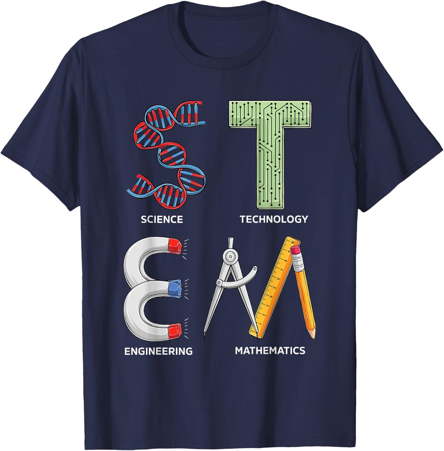 ETHRLO STEM Science Technology Engineering Math Teacher Student , Black T-Shirt - T-Shirt | Navy