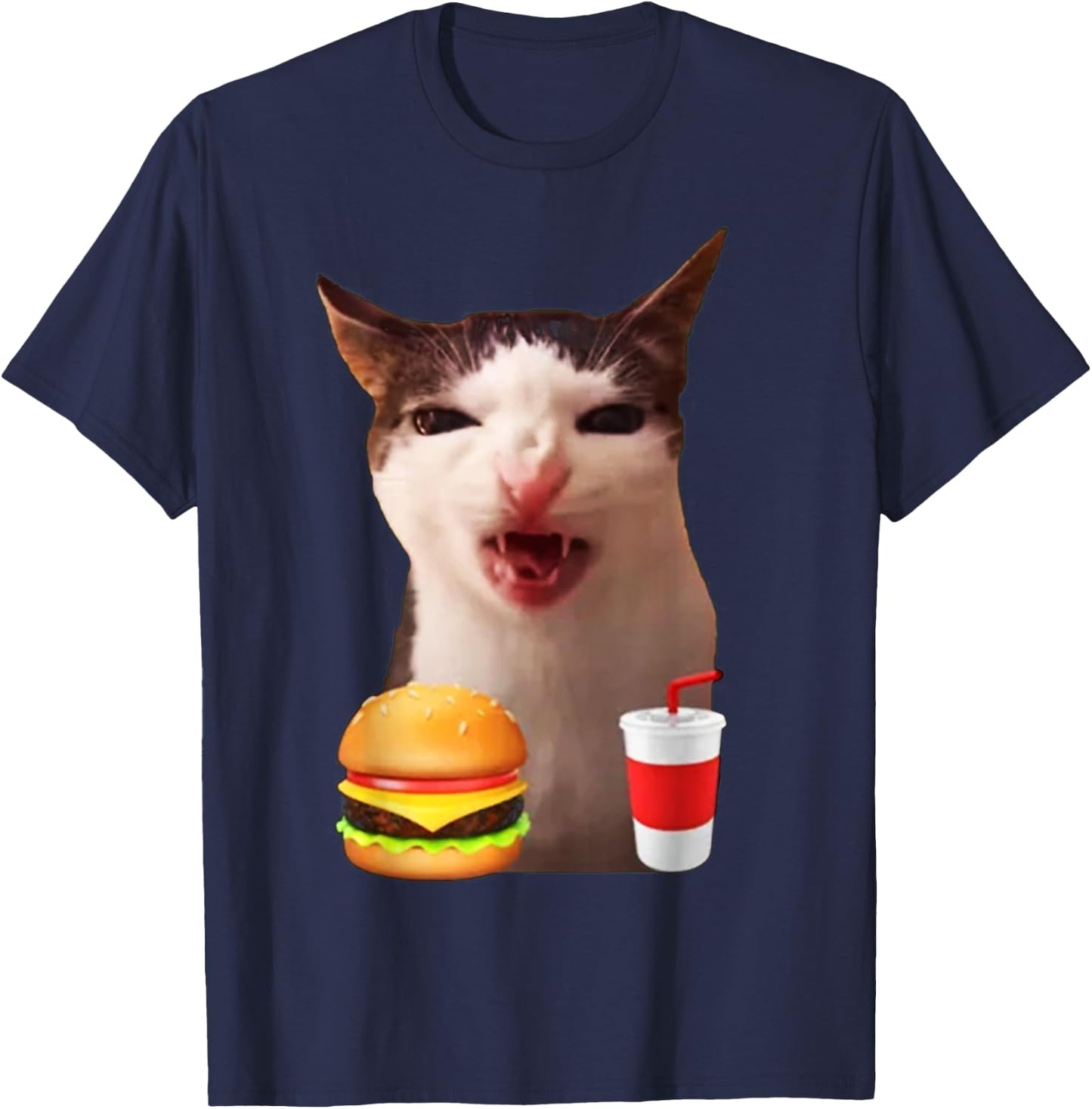 Cat Crunching Food Meme T-Shirt - T-Shirt | Navy