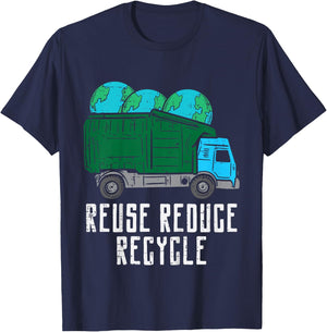 Reuse Reduce Recycle Garbage Truck Earth Boys Kids Toddlers T-Shirt - T-Shirt | Navy