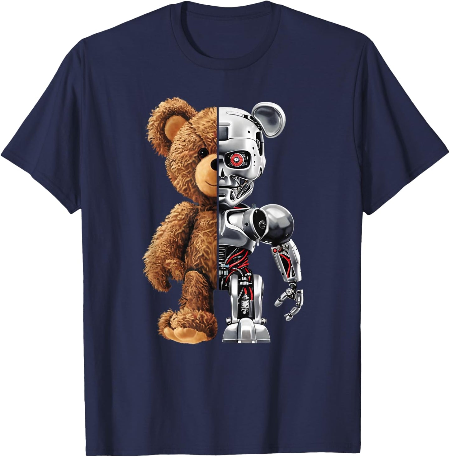 Funny Teddy Bear Robot Animal Lover Bear In , Black, S T-Shirt - T-Shirt | Navy