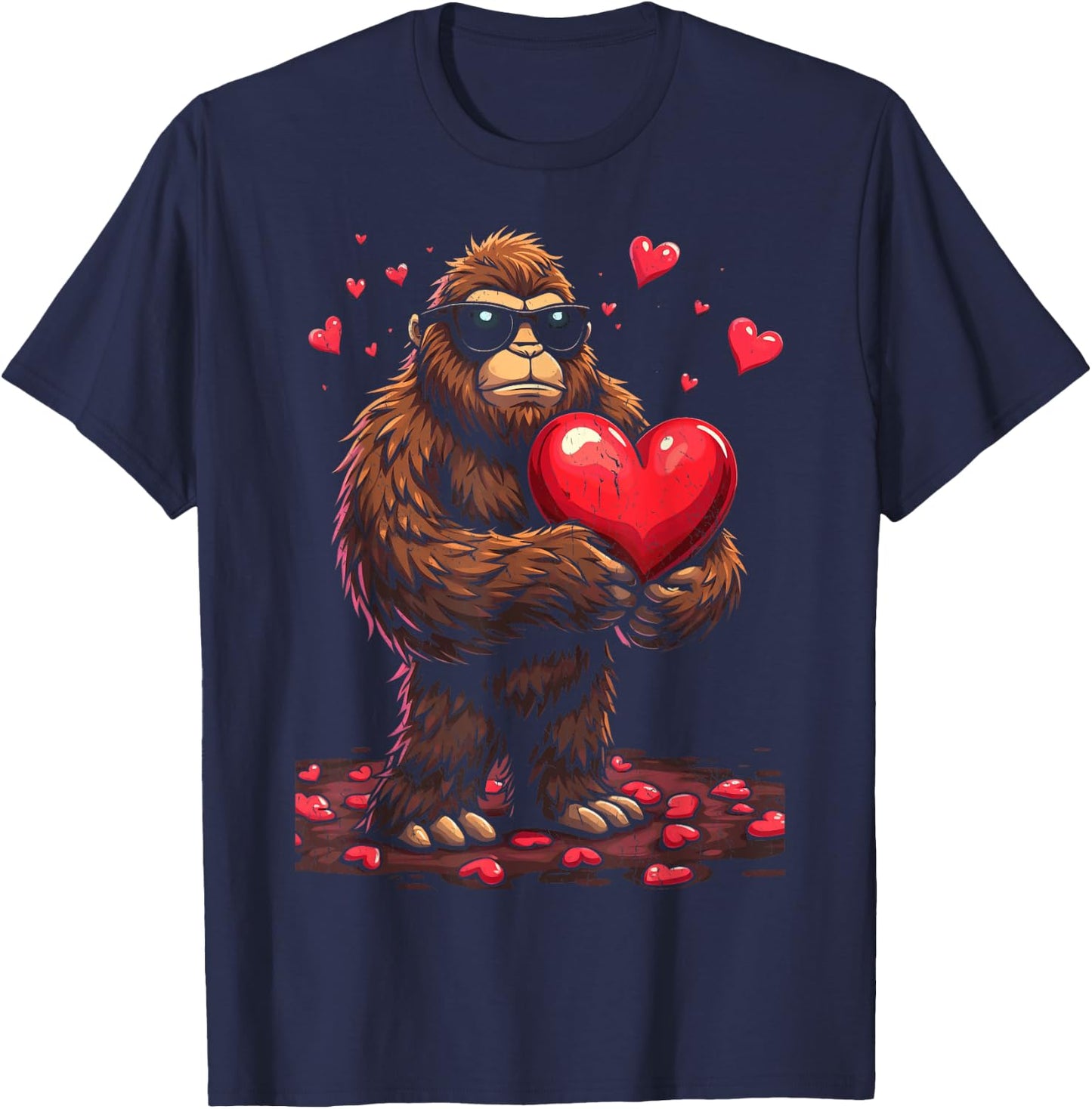 Sunglasses Bigfoot Heart Valentines Day For Boys Men T-Shirt - T-Shirt | Navy