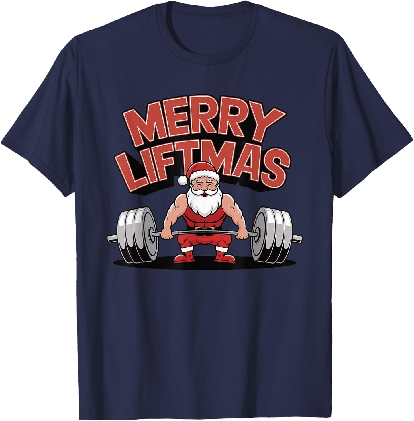 Merry Liftmas Weightlifter Fitness T-Shirt - T-Shirt | Navy