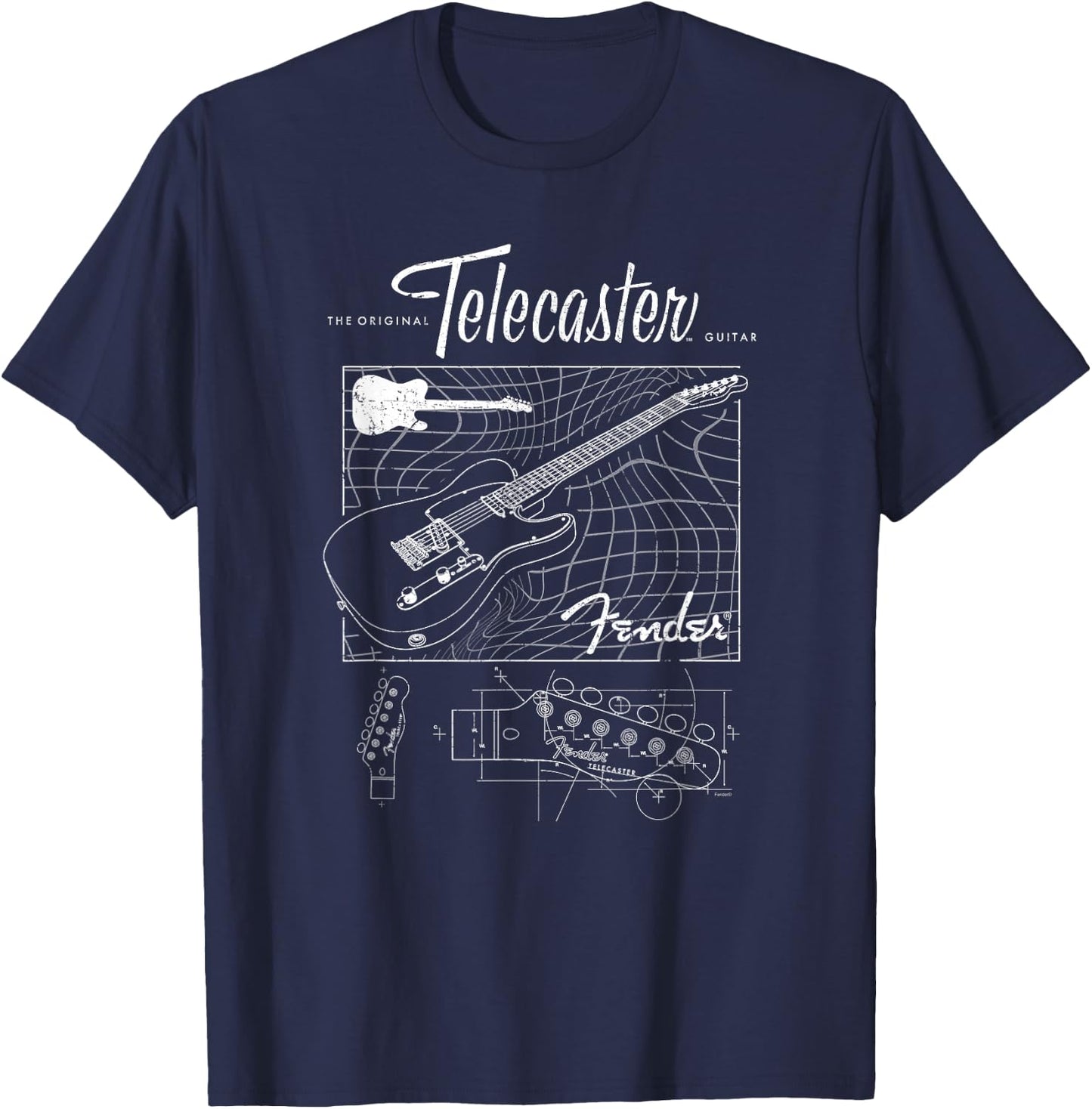Fender The Original Telecaster Guitar Schematic Poster T-Shirt - T-Shirt | Navy