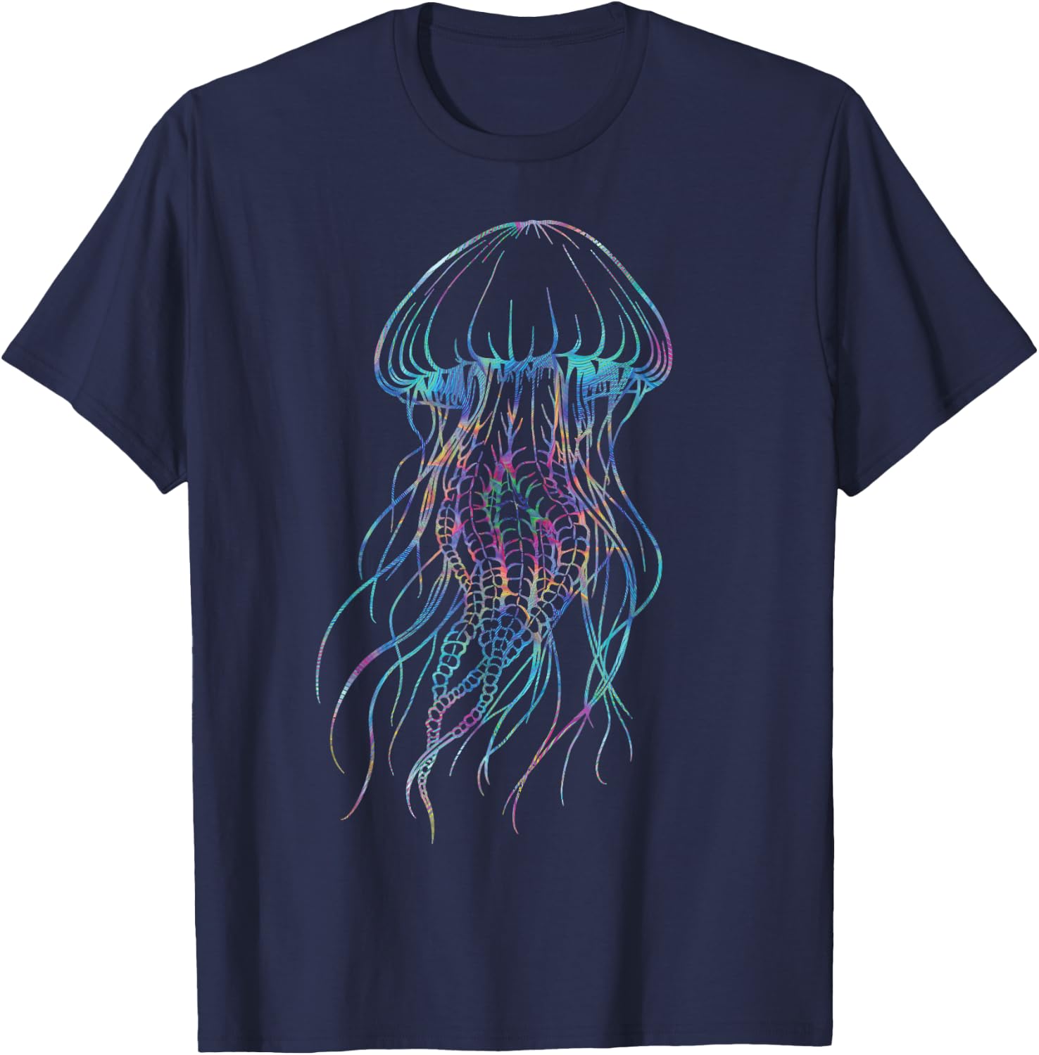 Psychedelic Jellyfish, Colourful Sea Creatures, Ocean Lovers , black T-Shirt - T-Shirt | Navy