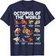 Octopus Of The World Kawaii Types Of Octopus Sea Animal T-Shirt - T-Shirt | Navy