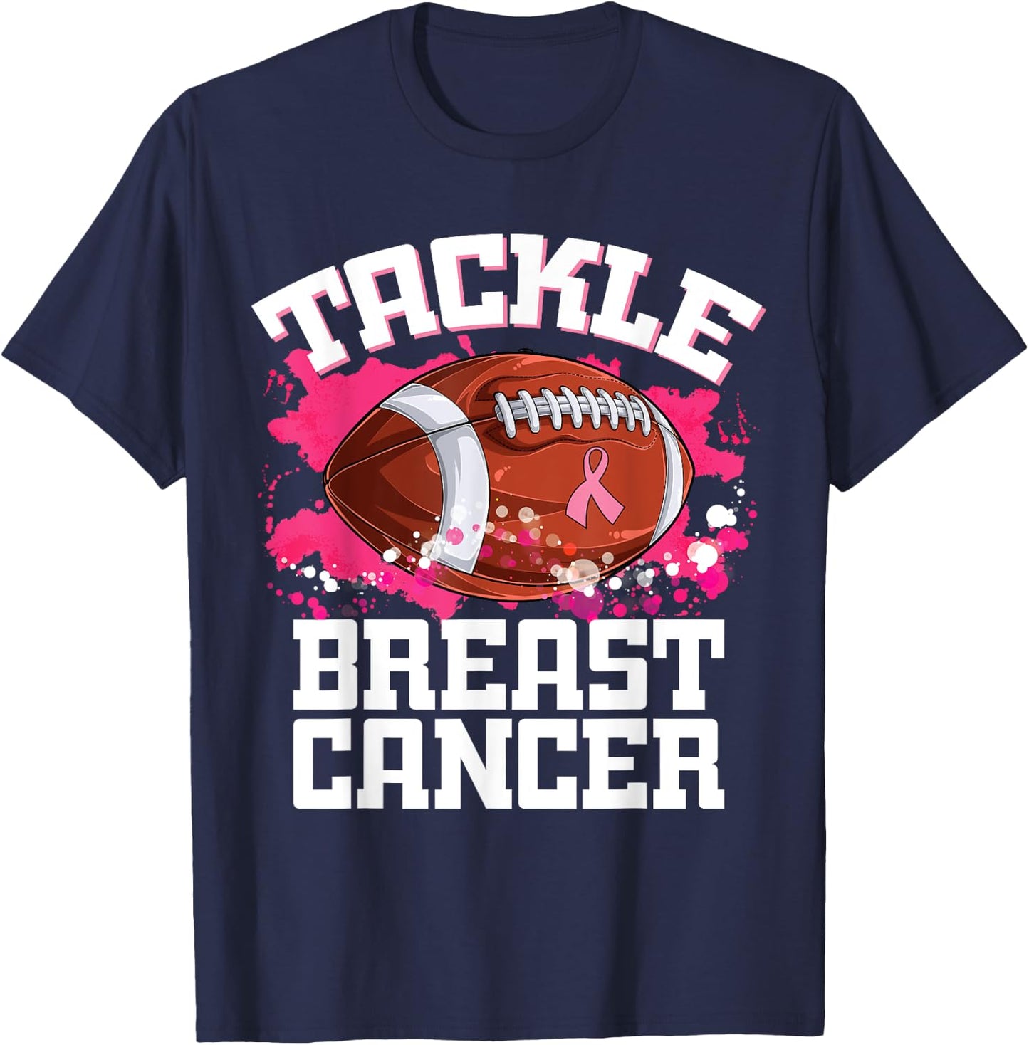 Tackle Football Ribbon Breast Cancer Awareness Boys Kid T-Shirt - T-Shirt | Navy