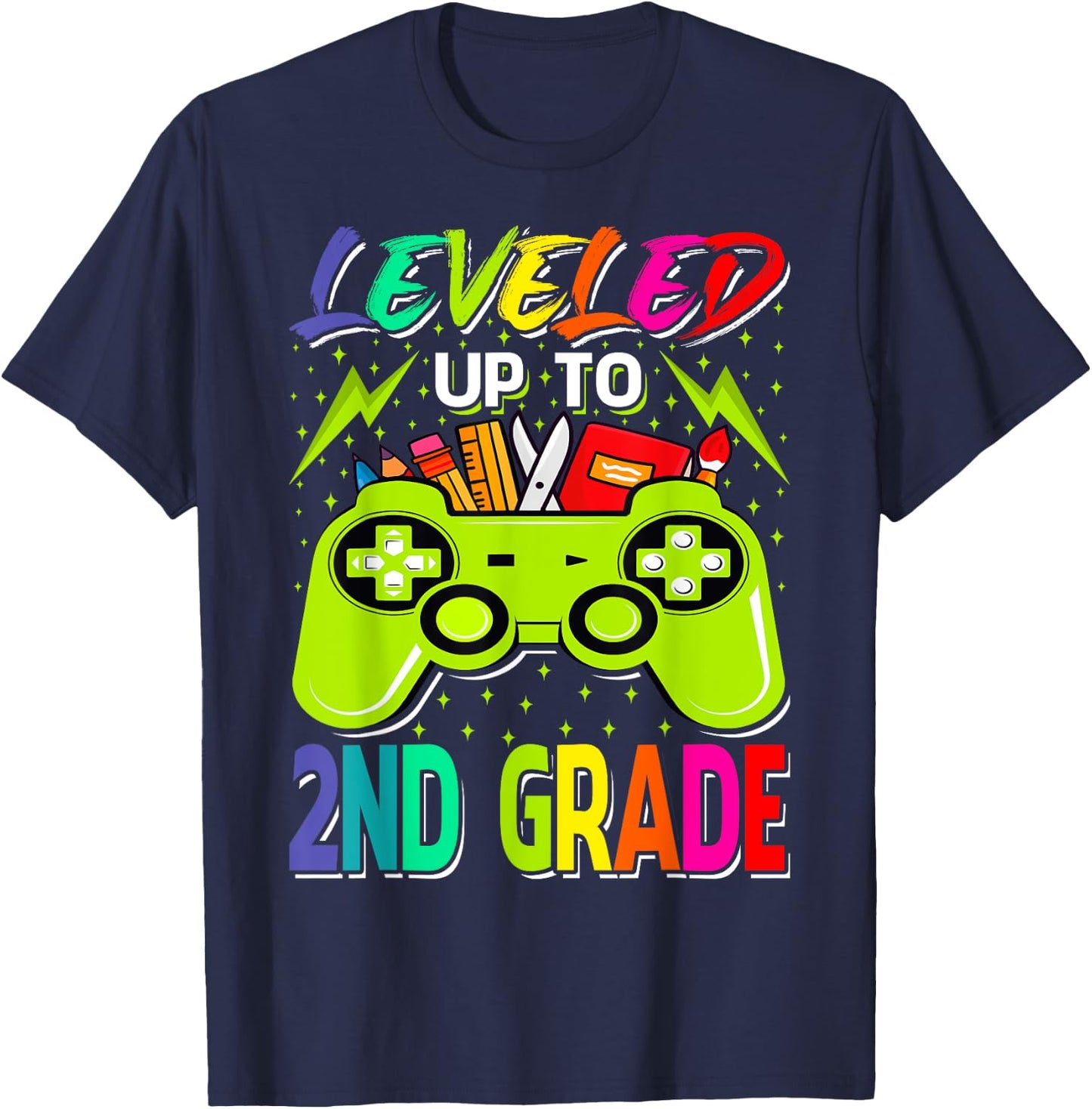 Leveled Up To 2nd Grade Gamer Back To School First Day Boys T-Shirt - T-Shirt | Navy
