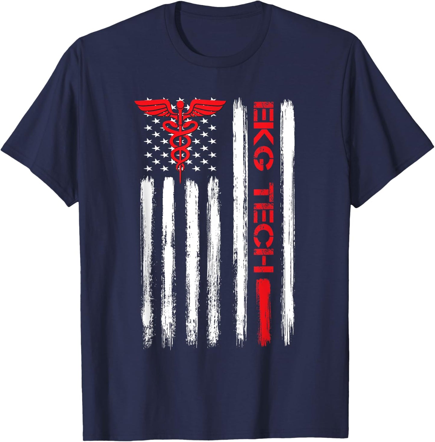 EKG Technician Electrocardiograph Tech American Flag Gift T-Shirt - T-Shirt | Navy