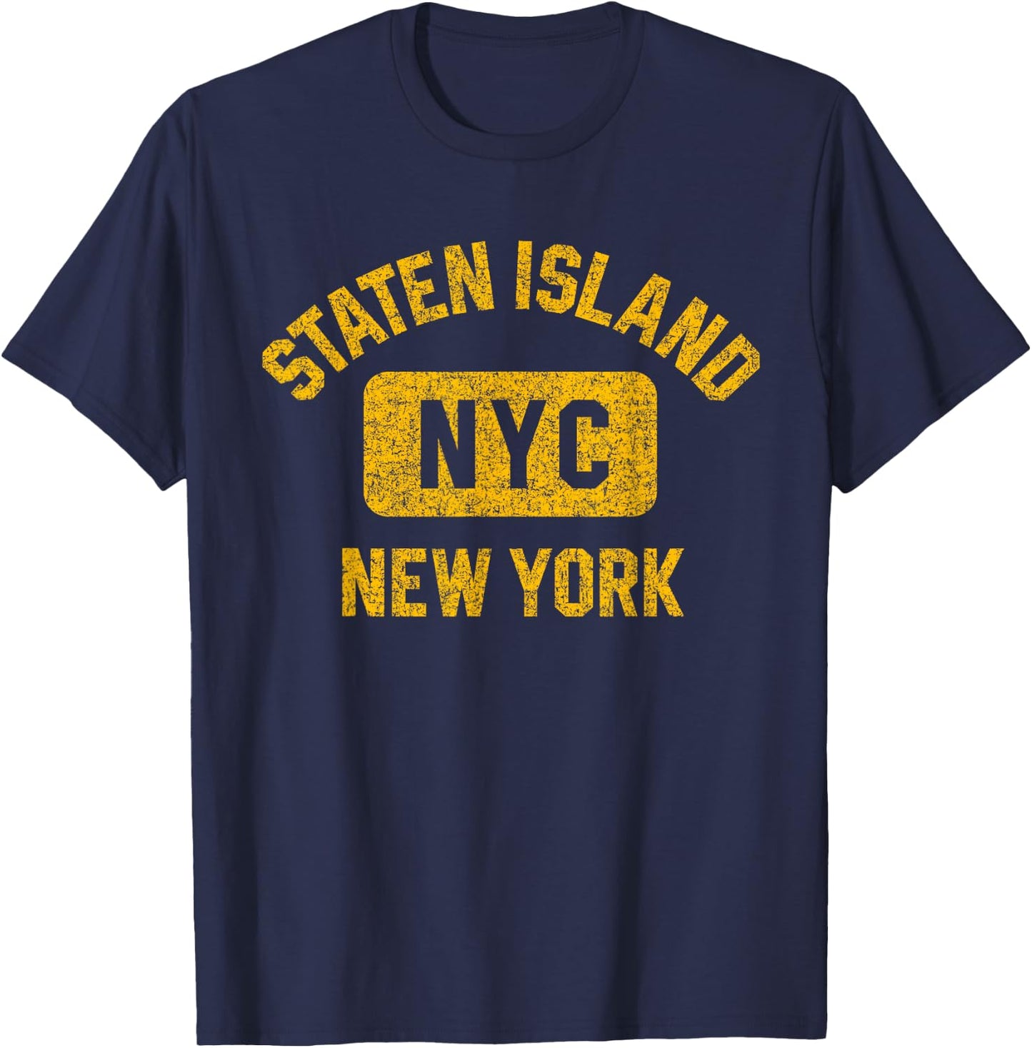 Staten Island NYC Gym Style Distressed Amber Print T-Shirt - T-Shirt | Navy