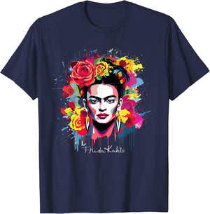 Frida Kahlo - , Damen, Kinder, Kurzarm, Schwarz und Bunt, S, Klein, EU, Klassisch, Polyester 100% T-Shirt - T-Shirt | Navy