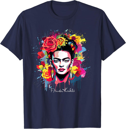 Frida Kahlo - , Damen, Kinder, Kurzarm, Schwarz und Bunt, S, Klein, EU, Klassisch, Polyester 100% T-Shirt - T-Shirt | Navy