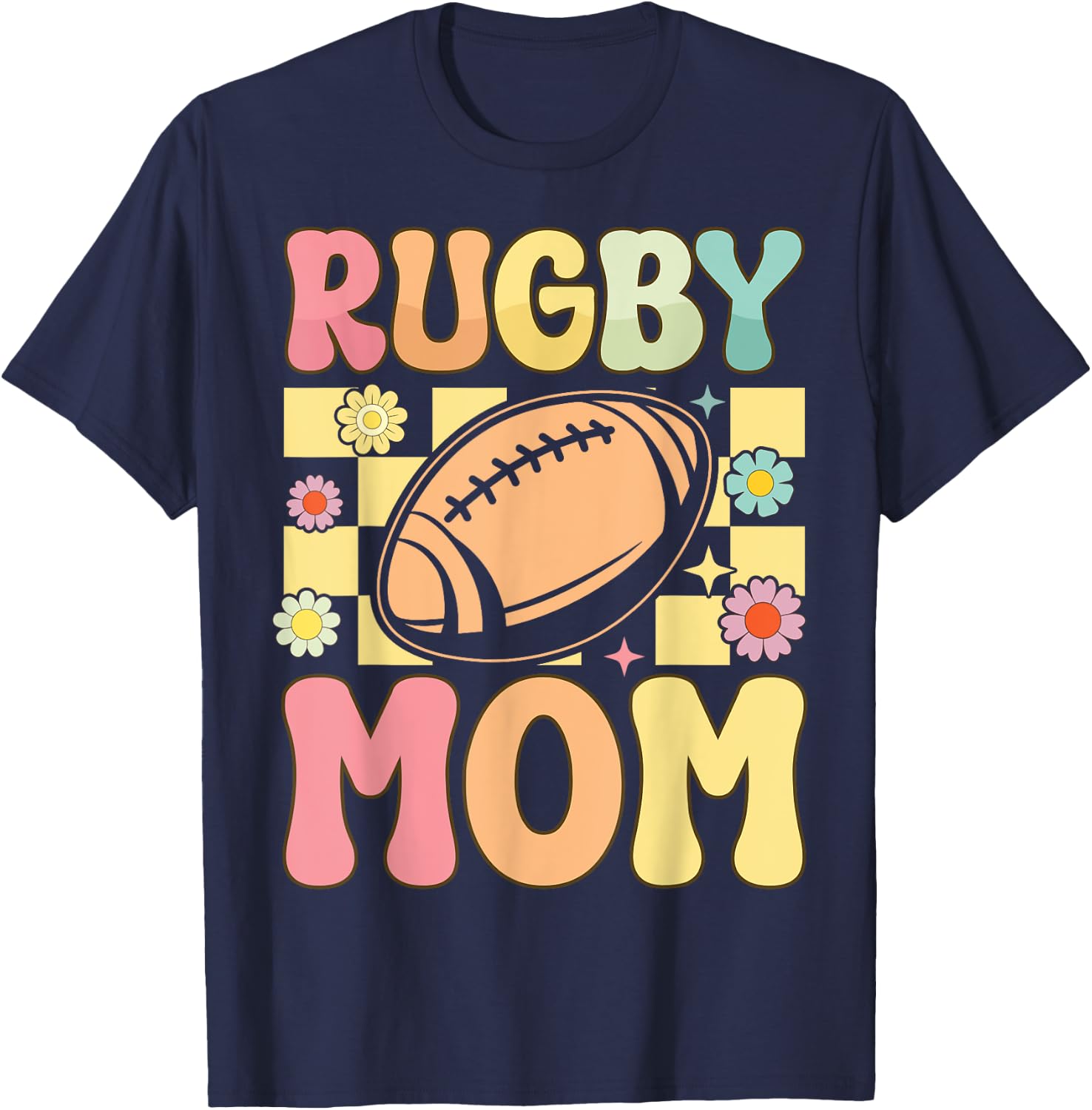 Rugby Mom Groovy Women's Rugby Player , Black, S T-Shirt - T-Shirt | Navy