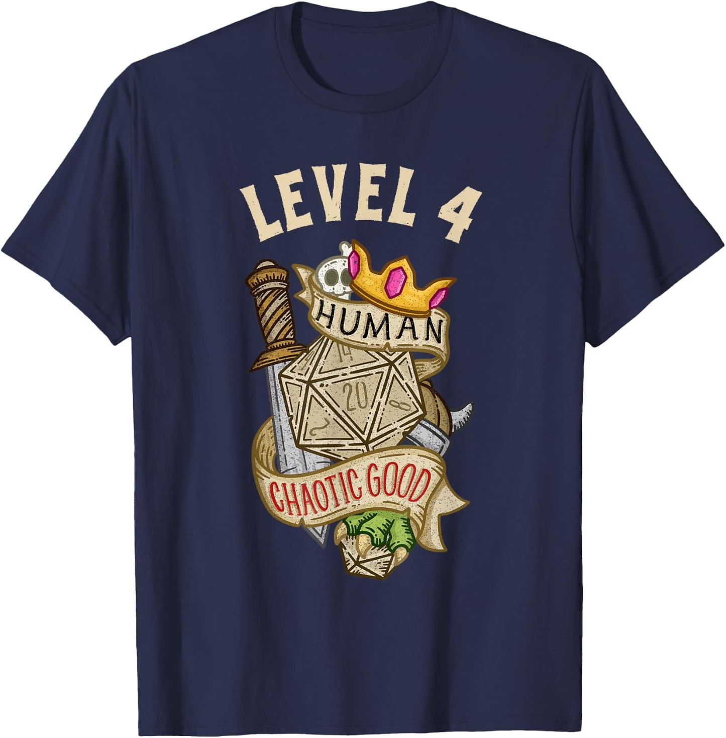 Level 4 Human Chaotic Good RPG Gamer Men Boys Kids T-Shirt - T-Shirt | Navy