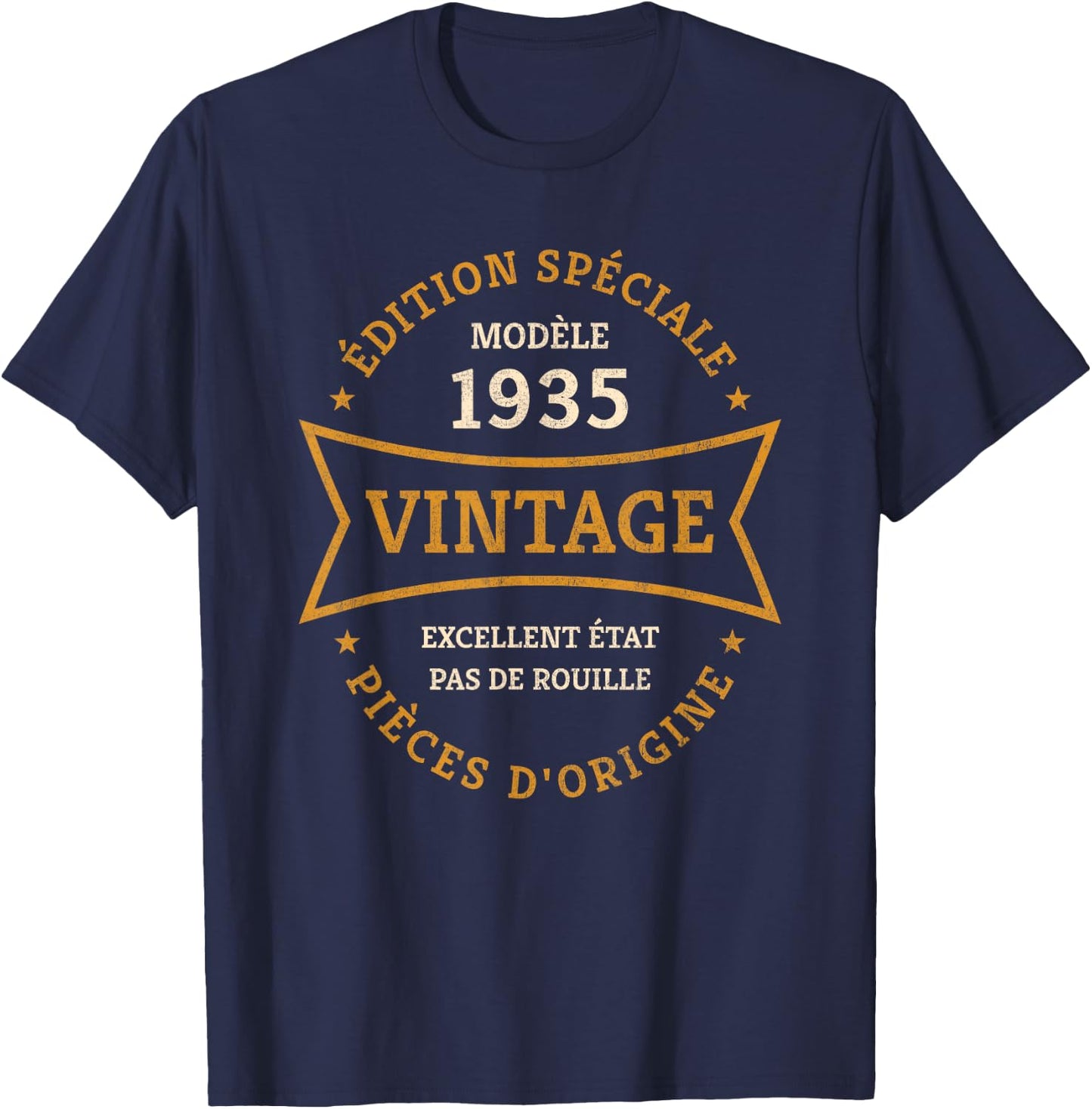 Vintage 90th Birthday Born in 1935 Vintage 90 Years Gift , Black, S T-Shirt - T-Shirt | Navy