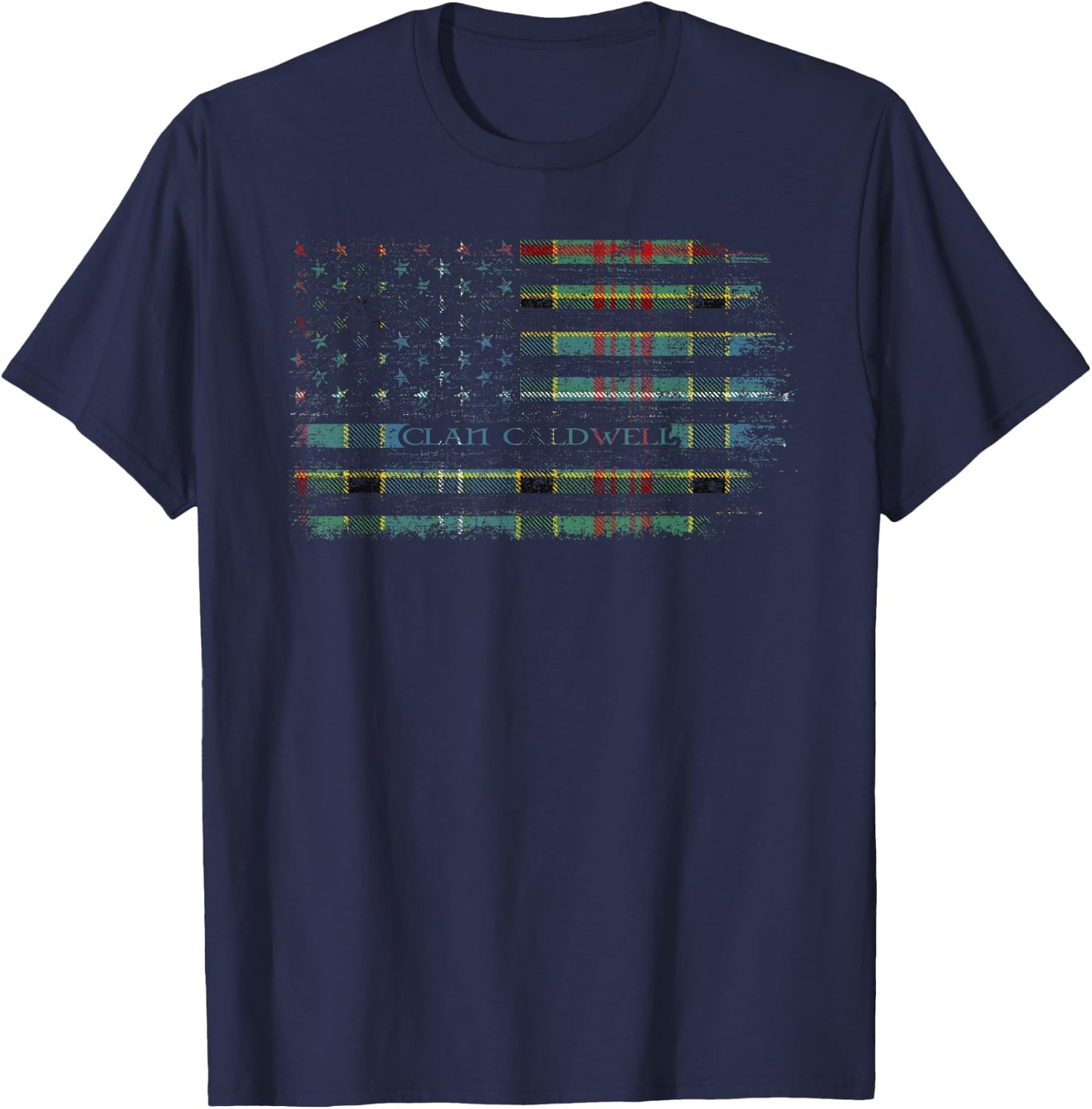 Clan Caldwell Scottish tartan US flag kilt Scotland T-Shirt - T-Shirt | Navy