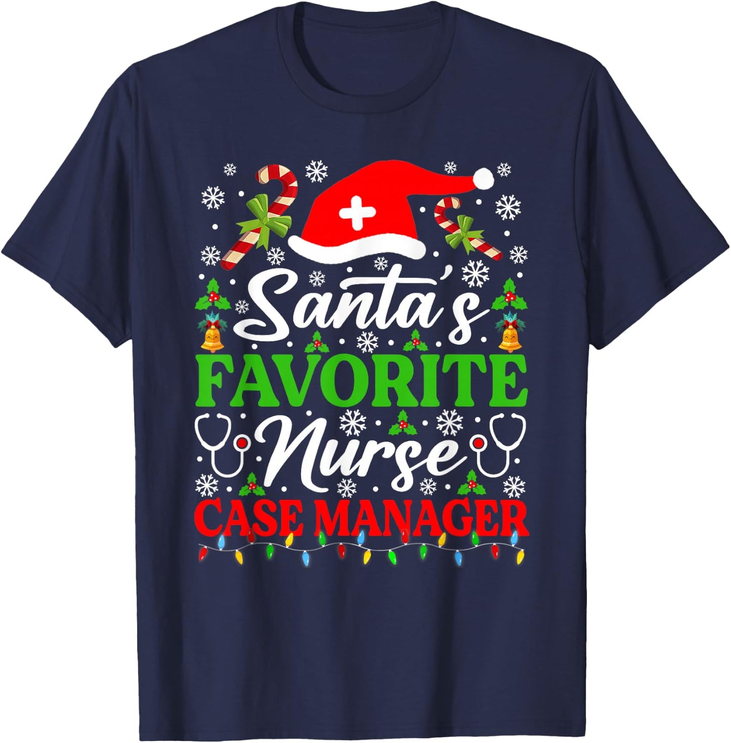 Santa's Favorite Nurse Case Manager Shirt Funny Christmas T-Shirt - T-Shirt | Navy