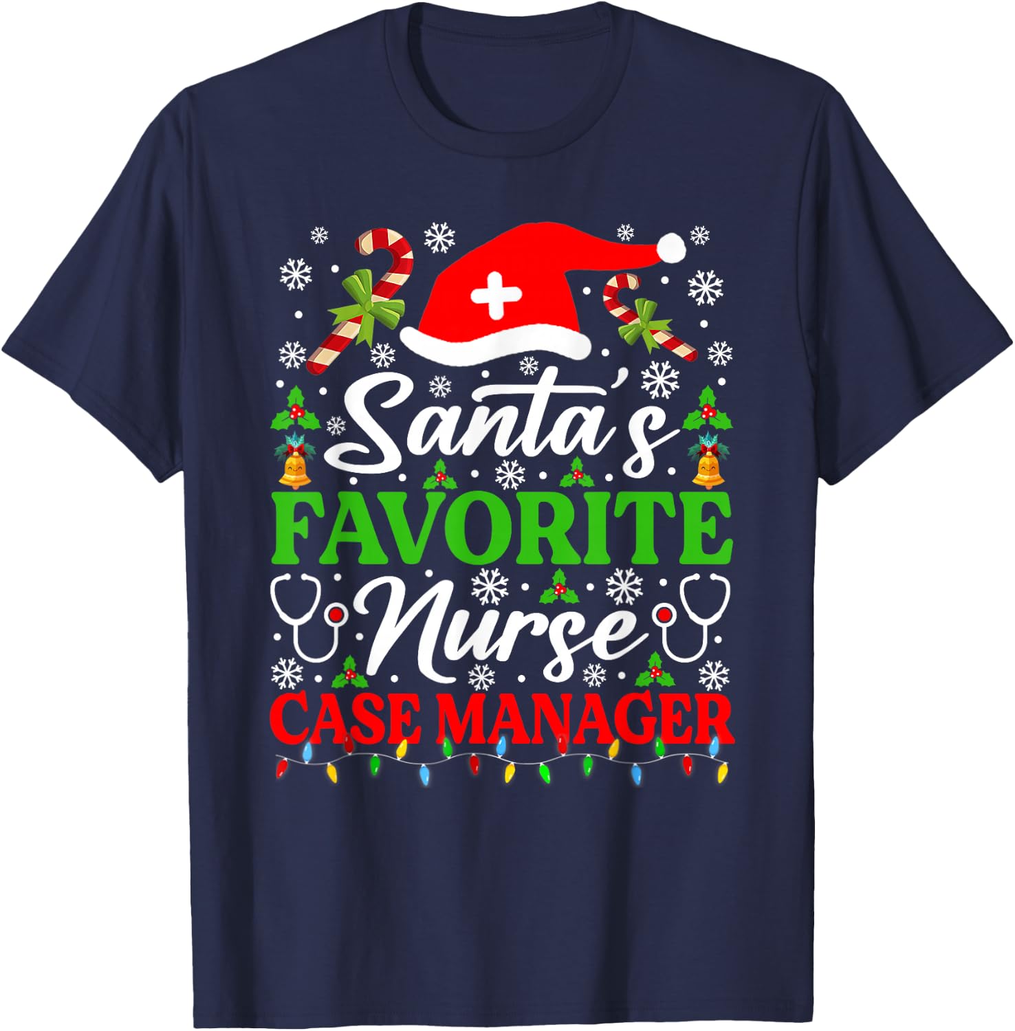 Santa's Favorite Nurse Case Manager Shirt Funny Christmas T-Shirt - T-Shirt | Navy