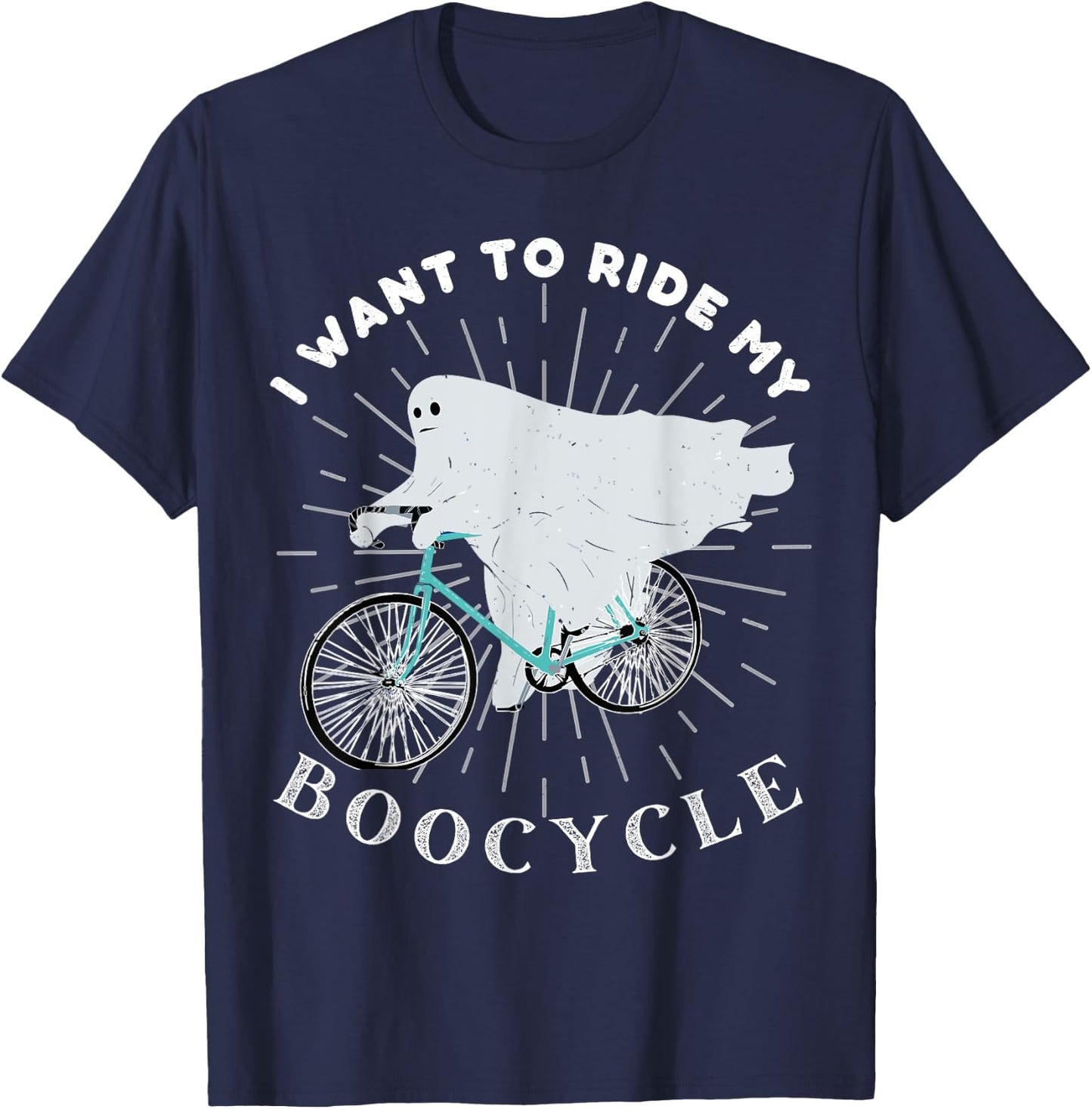 Ghost Cycling Bicycle Bike Funny Boocycle Cycling Halloween T-Shirt - T-Shirt | Navy