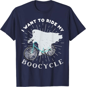 Ghost Cycling Bicycle Bike Funny Boocycle Cycling Halloween T-Shirt - T-Shirt | Navy