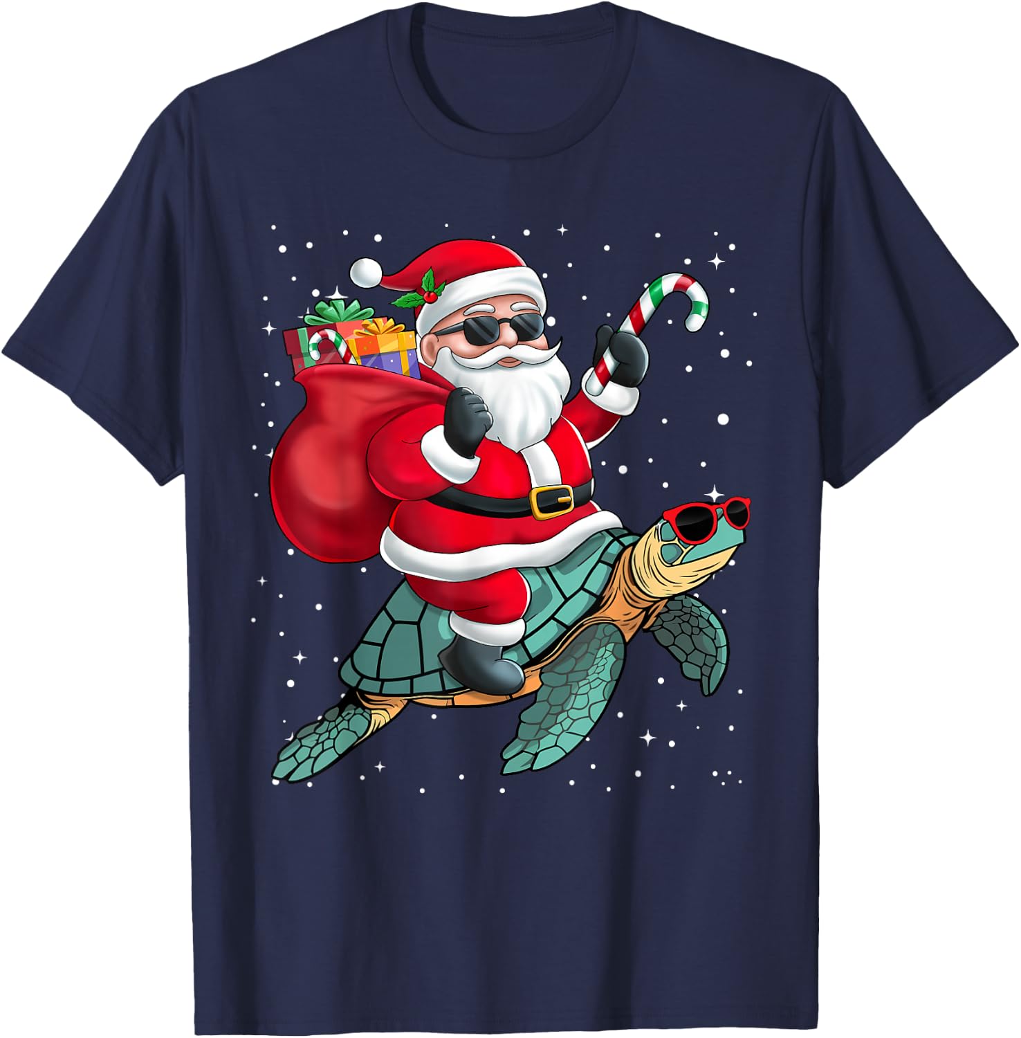 Santa Claus Riding A Turtle Christmas Boy Girl Kids T-Shirt - T-Shirt | Navy