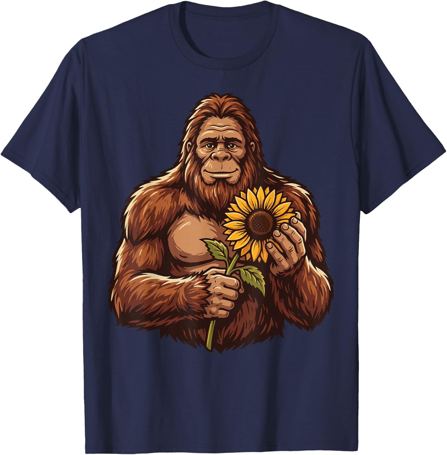 Bigfoot Holding Sunflower T-Shirt - T-Shirt | Navy