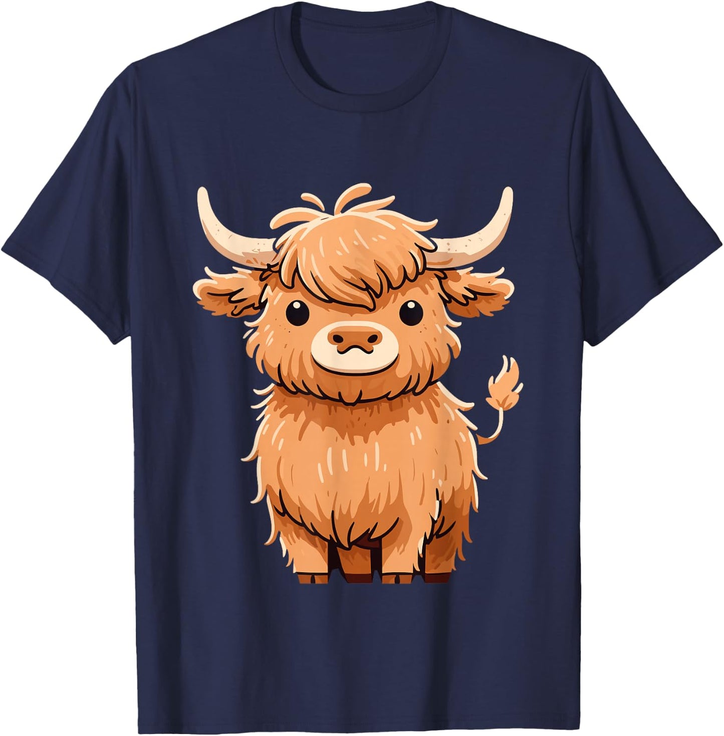 Cute Hairy Scottish Highland Cow T-Shirt - T-Shirt | Navy