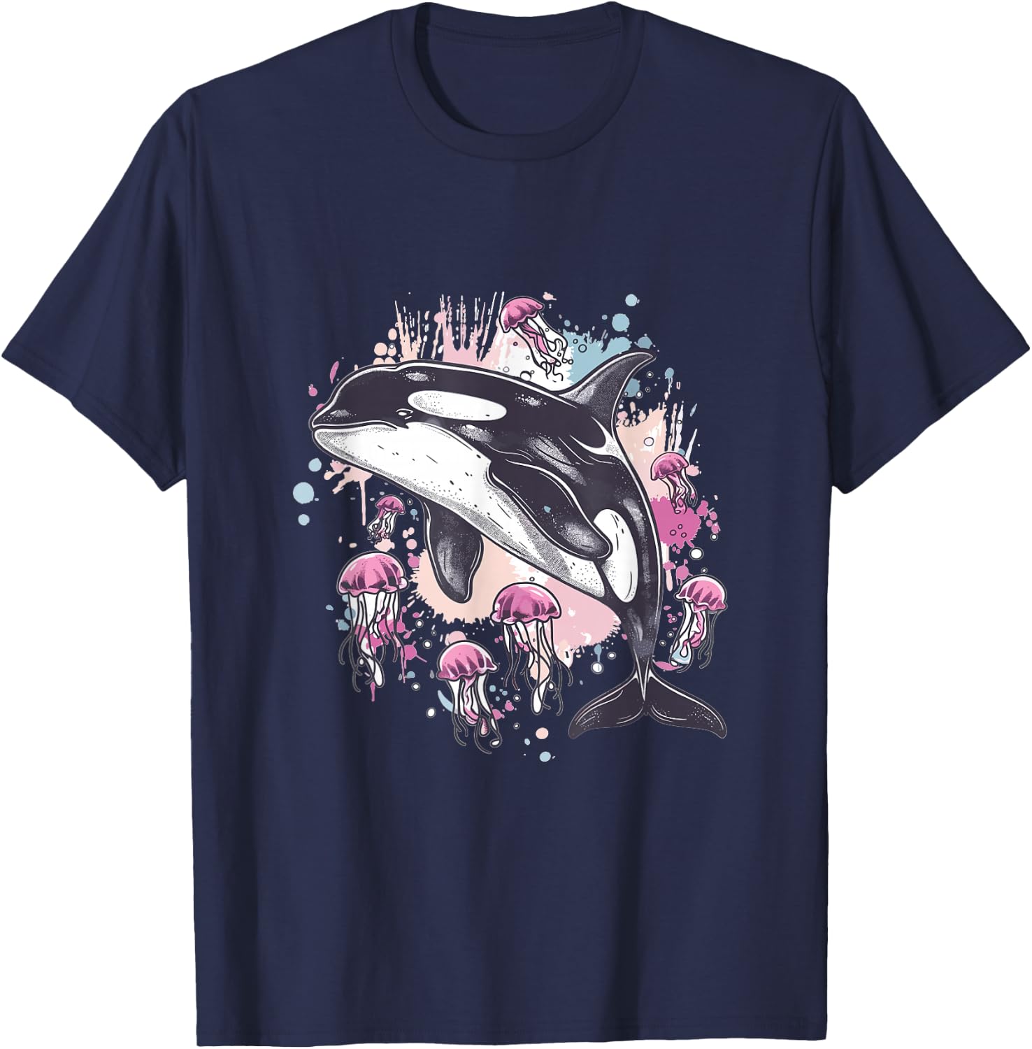 Orca Whale Jellyfish Graphic T-Shirt - T-Shirt | Navy