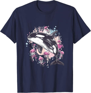 Orca Whale Jellyfish Graphic T-Shirt - T-Shirt | Navy