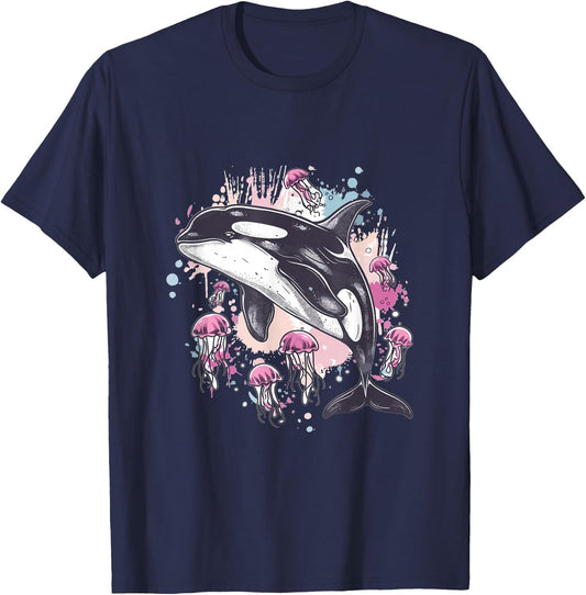 Orca Whale Jellyfish Graphic T-Shirt - T-Shirt | Navy