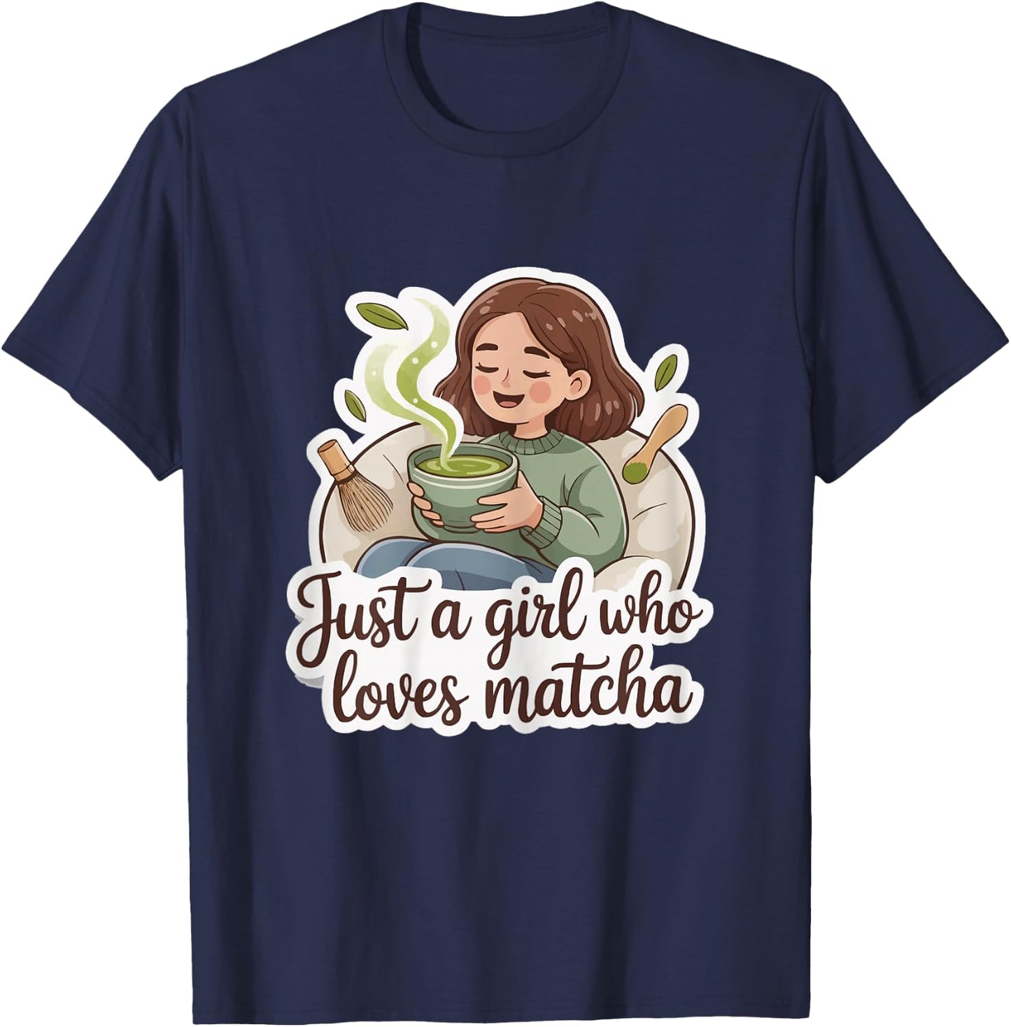 Cute Matcha Lover Girls Cozy T-Shirt - T-Shirt | Navy