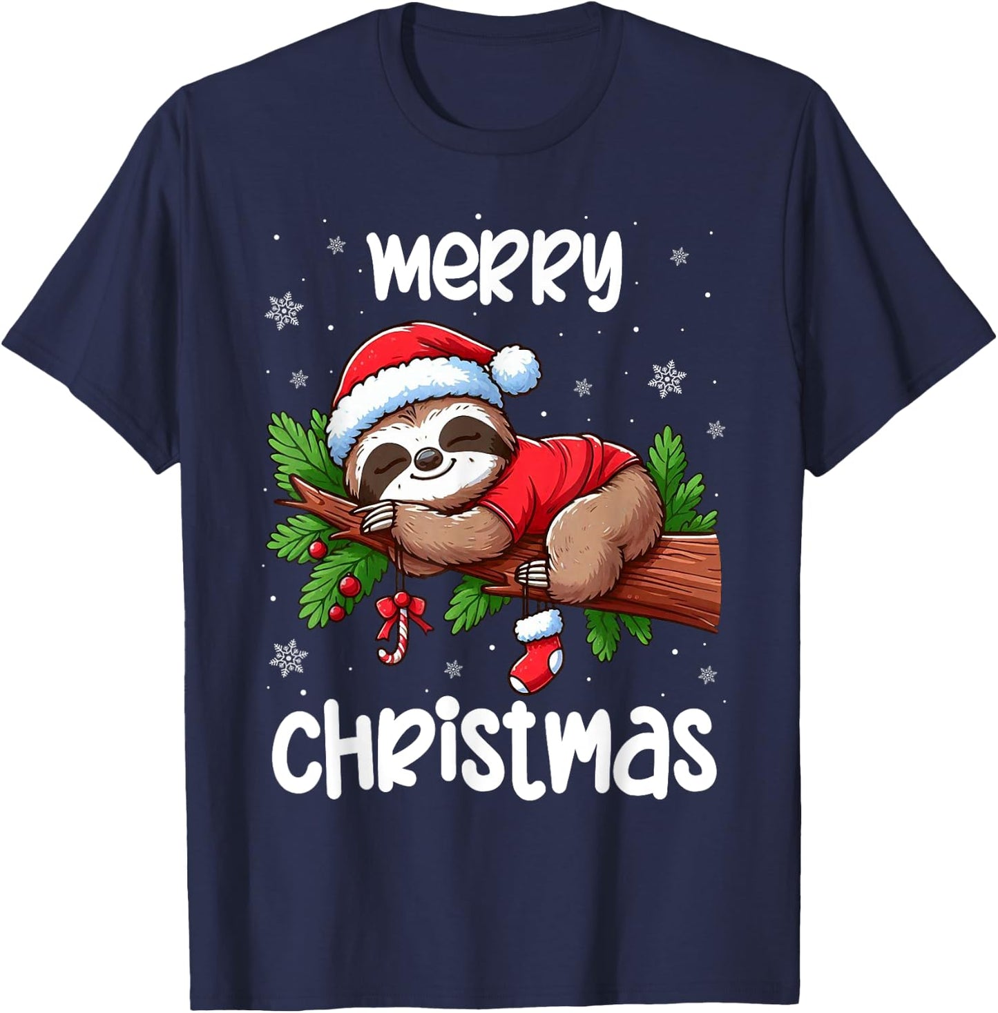 Merry Christmas Sloth Lazy Funny Christmas Sloth Lover Xmas T-Shirt - T-Shirt | Navy